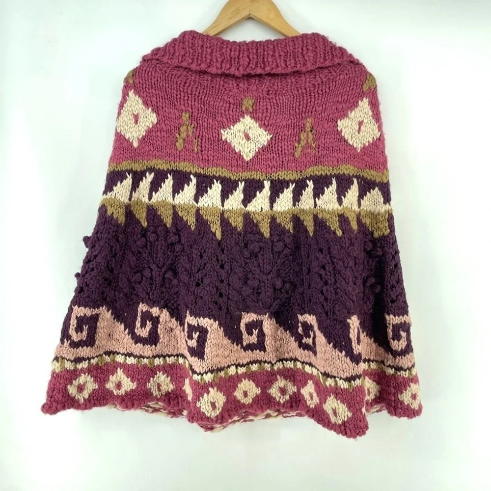 Boston Proper Sweater Poncho Women L Chunky Knit Boho Pink Purple‎ Nordic